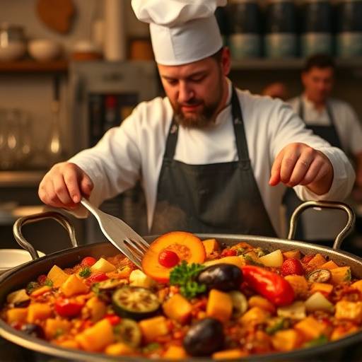 Captura de video de la campaña publicitaria 'Sabores de España', mostrando un chef cocinando paella.